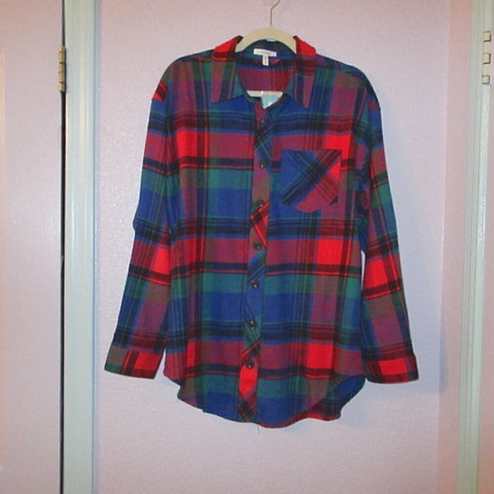 Maurices Madras Plaid Flannel Shirt Womens S Button Up Oversized Cotton Boho NWT